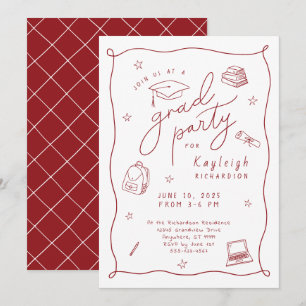 Red White Retro Hand plockade Grad-partiets inbjud Meddelande