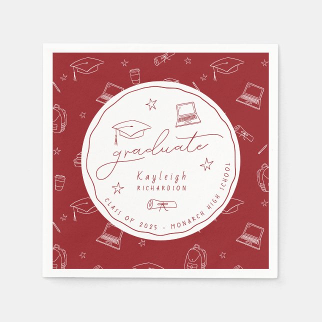 Red White Retro Whimsical Studentfest Napkins Pappersservett (Framsidan)