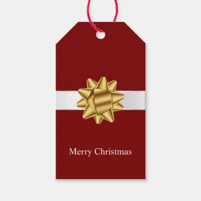 Red White Ribbon Guld Bow jul Presentetikett (Framsidan)