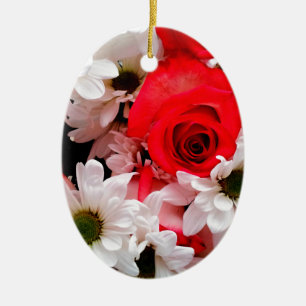 Red-White-Ro-Daisy-Bouquet-Oval Ornament