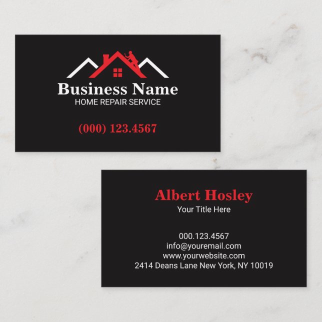 Red White Roofing House Climber Business Card Visitkort (Fram/baksida)