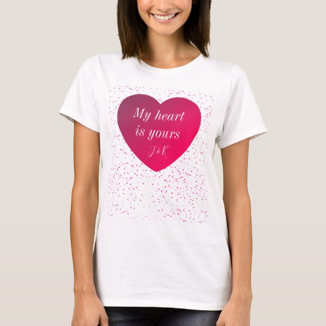 Red White Rosa Heart Modern Valentines day T-Shirt (Framsida)