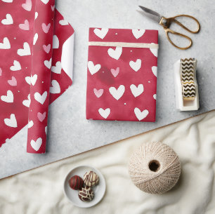Red White Rosa Hearts Kärlek Valentine Day Romanti Presentpapper