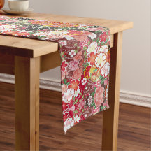 Red White Rosa Japansk Blommigt Cotton Dining