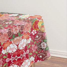 Red White Rosa Japansk Blommigt Cotton Dining