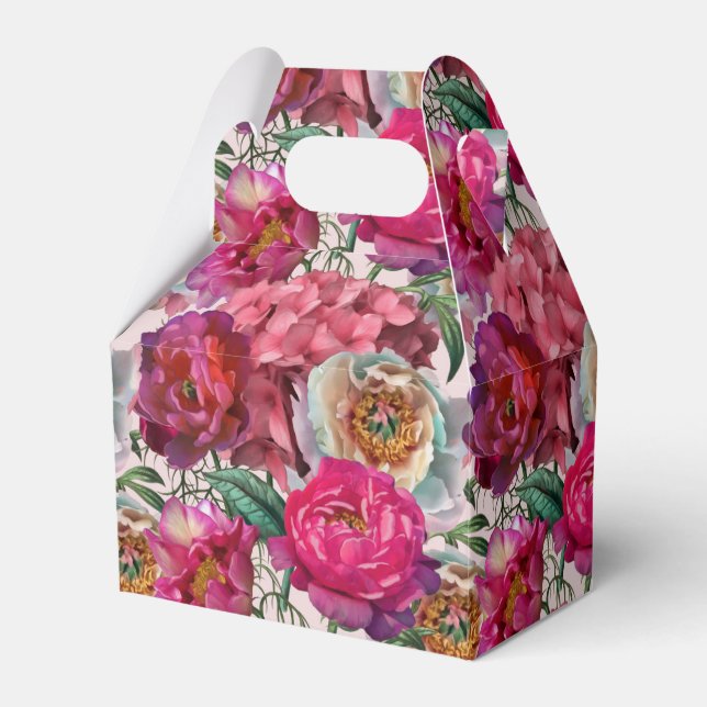 Red White Rosa Peonies & Hydrangea Flowers Presentaskar (Framsidan Sidan)