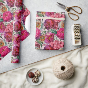 Red White Rosa Peonies & Hydrangea Flowers Presentpapper