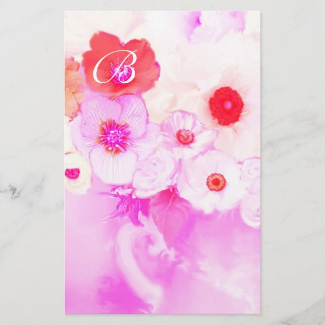 RED WHITE ROSA ROS OCH ANEMONE FLOWERS MONOGRAM BREVPAPPER (Framsida)