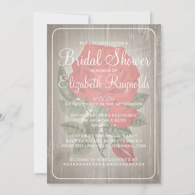 Red White Rustic Floral Bridal Shower Invitations Inbjudningar (Framsida)