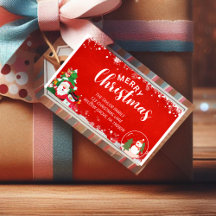 Red White Rustic Snowflake-juletikett