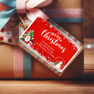 Red White Rustic Snowflake-juletikett Adressetikett