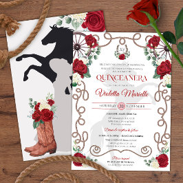 Red White Rustic Western Charro Quinceanera Inbjudningar