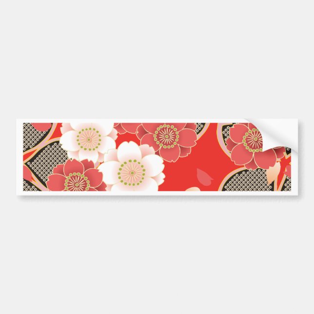 Red & White Sakura Japanska Kimono Bildekal (Framsidan)