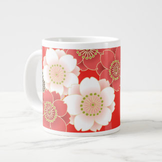 Red & White Sakura Japanska Kimono Jumbo Mugg