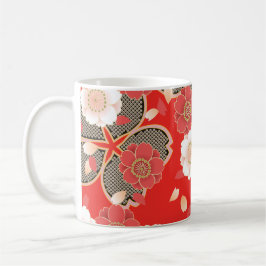 Red & White Sakura Japanska Kimono Kaffemugg
