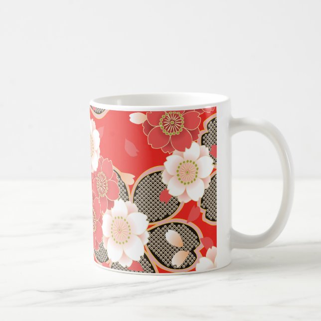 Red & White Sakura Japanska Kimono Kaffemugg (Höger)