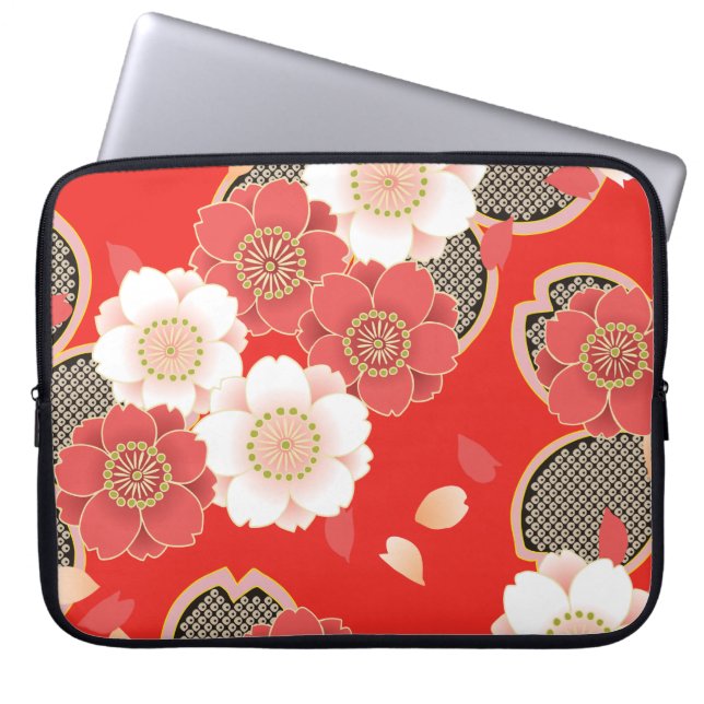 Red & White Sakura Japanska Kimono Laptop Fodral (Framsidan)