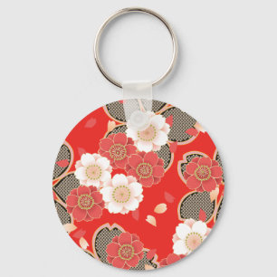 Red & White Sakura Japanska Kimono Nyckelring