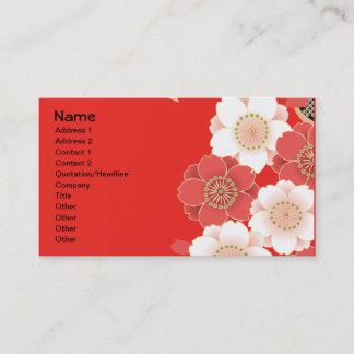 Red & White Sakura Japanska Kimono Visitkort