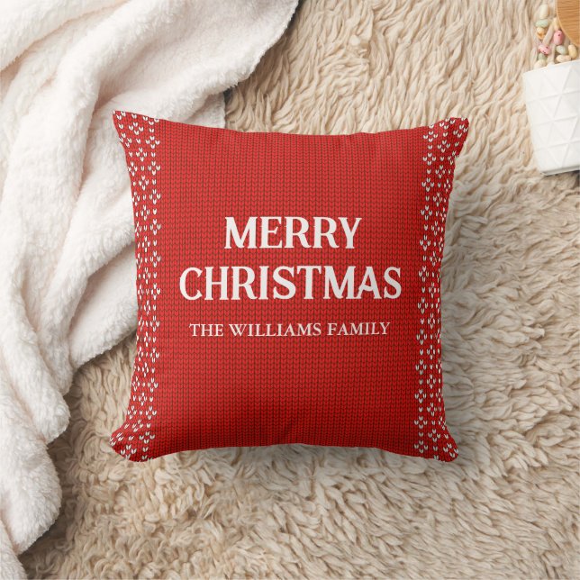 Red White Scandinavian Knkunnig God jul Kudde (Filt)