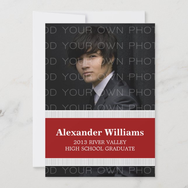 Red/White School Färg Rand Grad Inbjudan (Framsida)