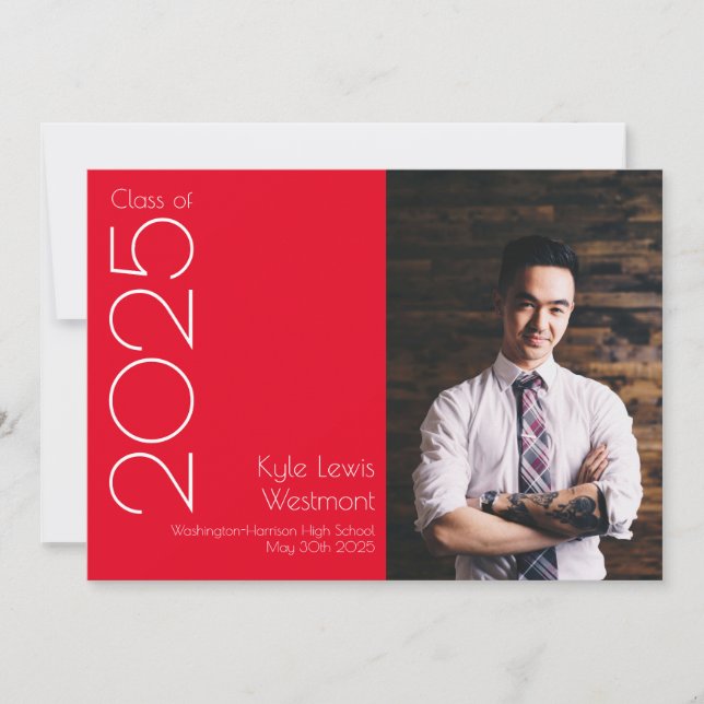 Red White School Färg Studenten-meddelande Inbjudningar (Framsida)