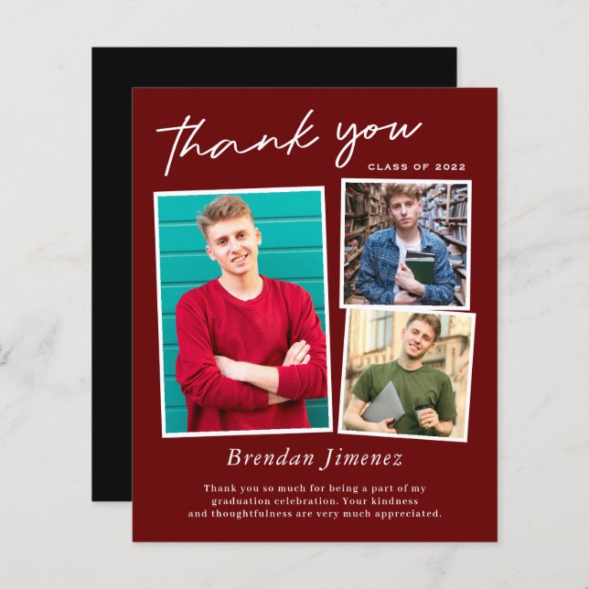 Red White Script 3 Photo Studenten Tack (Fram/baksida)