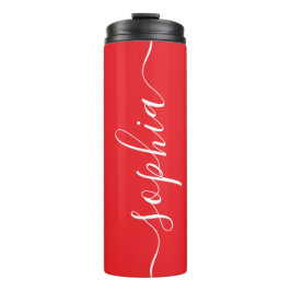 Red White Script Custom Name Thermal Tumbler