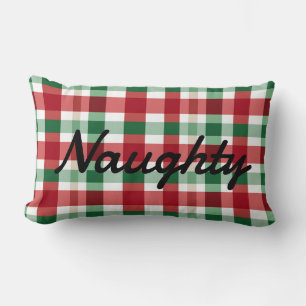 Red White Script Lettering Naughty eller Nice Lumbarkudde