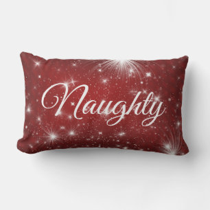 Red White Script Lettering Naughty eller Nice Lumbarkudde