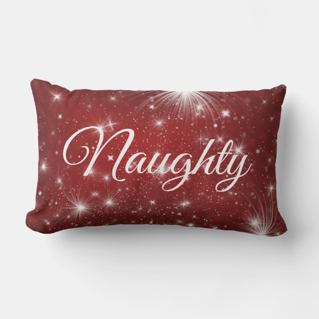 Red White Script Lettering Naughty eller Nice Lumbarkudde (Framsida)