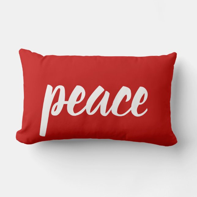 Red White Script Lettering Peace Festive jul Lumbarkudde (Framsida)