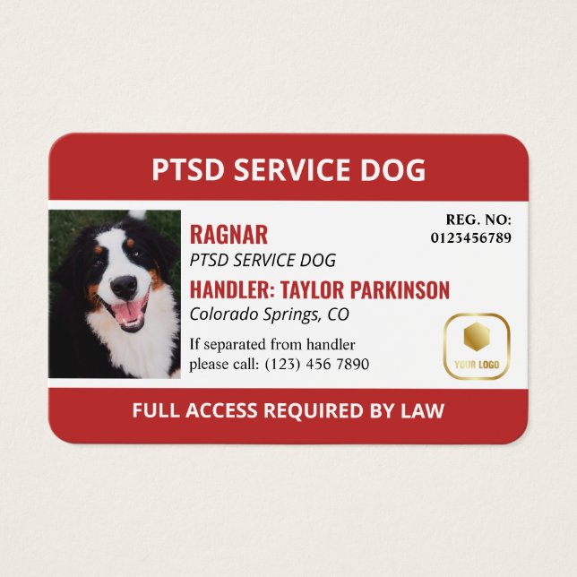 Red White Service Hund-Logotyp och foto-ID Visitkort (Framsida)
