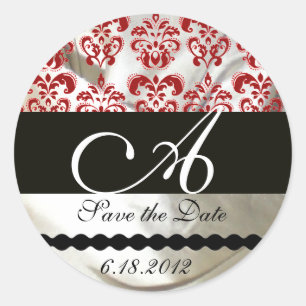 RED & WHITE SILKE DAMASK TRASA MONOGRAM RUNT KLISTERMÄRKE