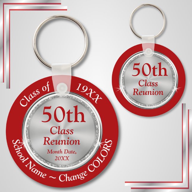 Red, White, Silver Anpassningsbar, klass Reunion S Nyckelring (50th Class Reunion Party Favors. Red, White and Silver, High School Reunion Ideas. 50th Reunion. )