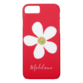 Red White Simple Daisy Guld Personal