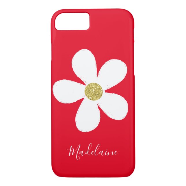 Red White Simple Daisy Guld Personal Case-Mate iPhone Skal (Baksida)