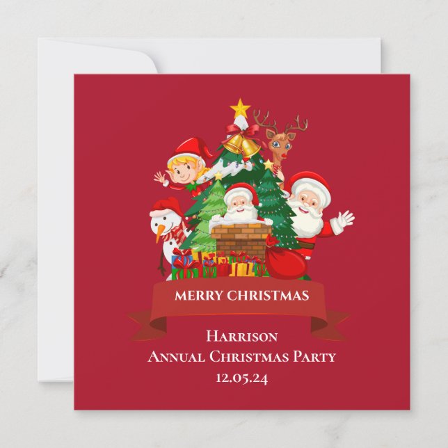 Red & White Simple God jul Inbjudningar (Framsida)