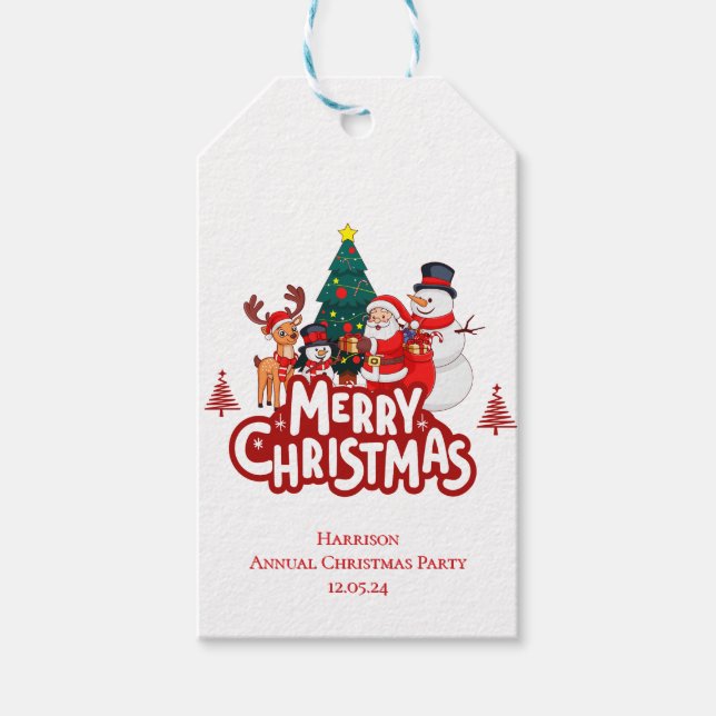 Red & White Simple God jul Presentetikett (Framsidan)