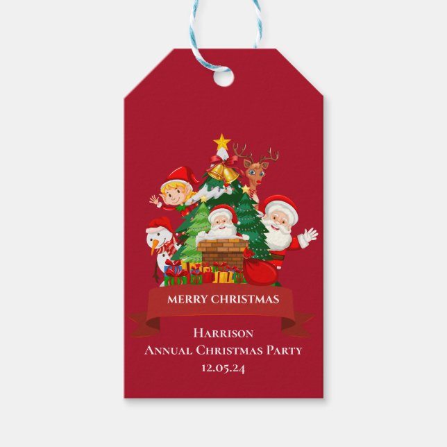 Red & White Simple God jul Presentetikett (Framsidan)