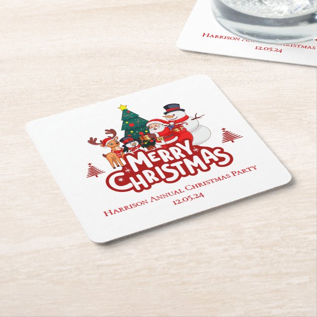 Red & White Simple God jul Underlägg Papper Kvadrat (Vinklad)