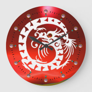 RED WHITE SNAKE DRAGON WITH ROSA GEMSTONES STOR KLOCKA