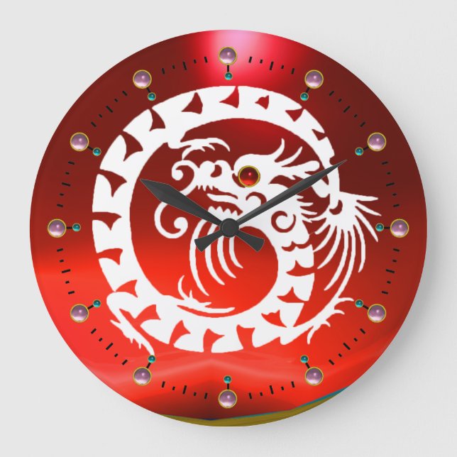 RED WHITE SNAKE DRAGON WITH ROSA GEMSTONES STOR KLOCKA (Framsida)