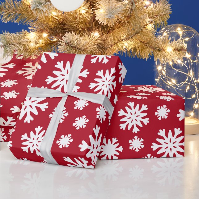Red White Snöflingor jul Helgdag Presentpapper (Helgdagar)