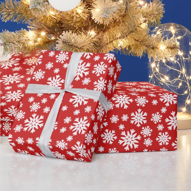 Red White Snöflingor jul Helgdag Wrapping P Presentpapper (Helgdagar)