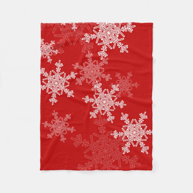 Red White Snöflingor - minimalistisk jul Fleecefilt (Framsidan)