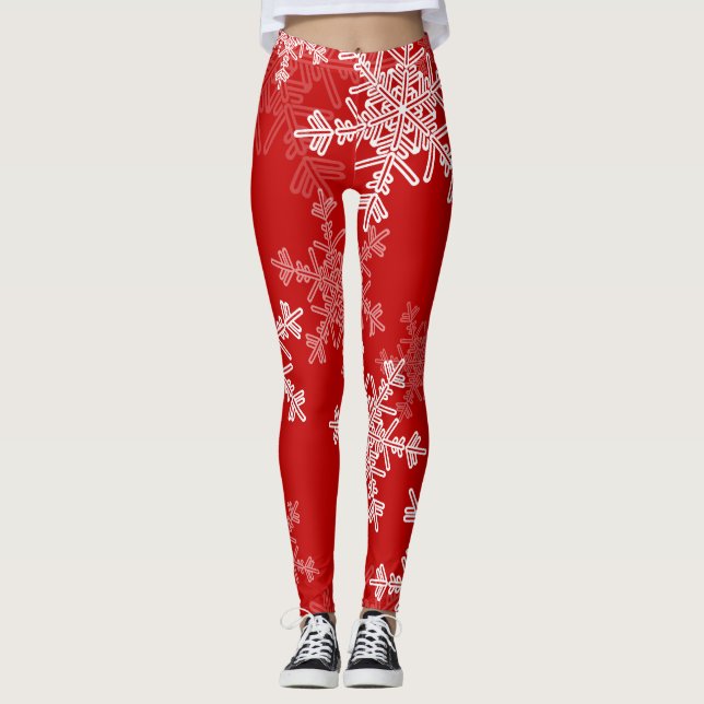 Red White Snöflingor - minimalistisk jul Leggings (Framsida)