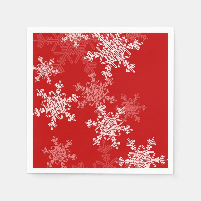 Red White Snöflingor - minimalistisk jul Pappersservett (Framsidan)