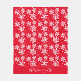Red White Snöflingor Modern Classic Fleecefilt