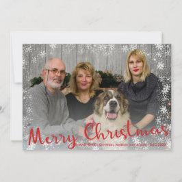 Red white snöflingor rustic God jul-skript Julkort